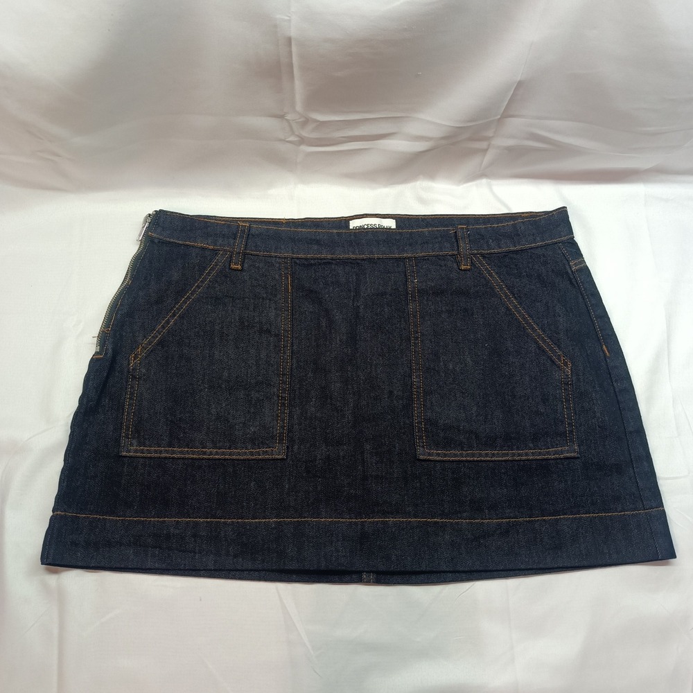 Princess Polly Dark Wash Denim Mini Skirt Side Zip Indigo Blue Women 12 Festival